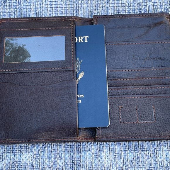 Passport Holder Dark Brown genuine Leather Handmade Card Holder Wallet - Picture 9 of 11
